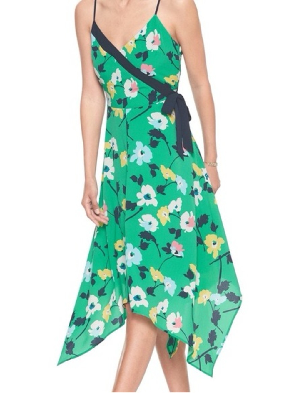 Banana Republic Factory Floral Wrap Handkerchief Hem Midi Dress 8